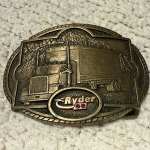 Ryder Truck Brass Belt Buckle with 10K gold with two Rubys